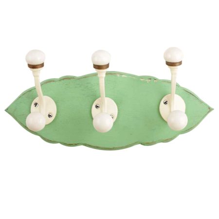 Green Cream Double Loop Ceramic Iron Wooden Hooks